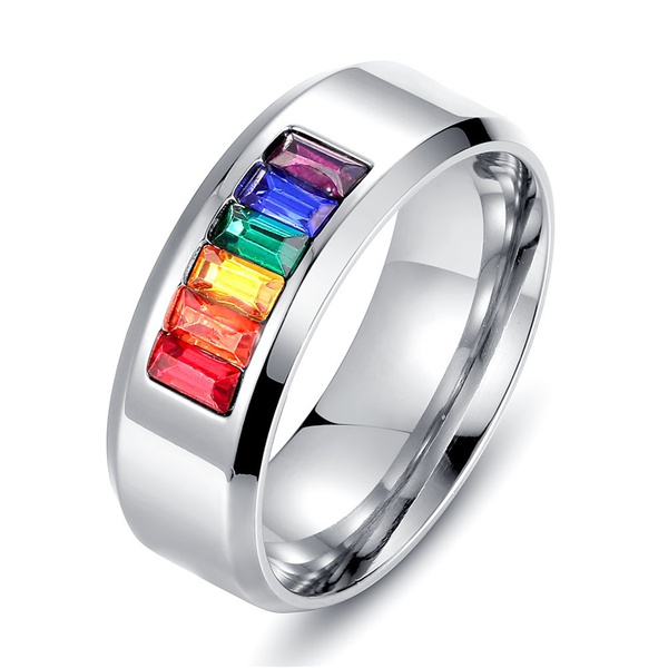 PrideOutlet > Jewelry > Titanium Stainless Steel Rainbow Crystal Ring