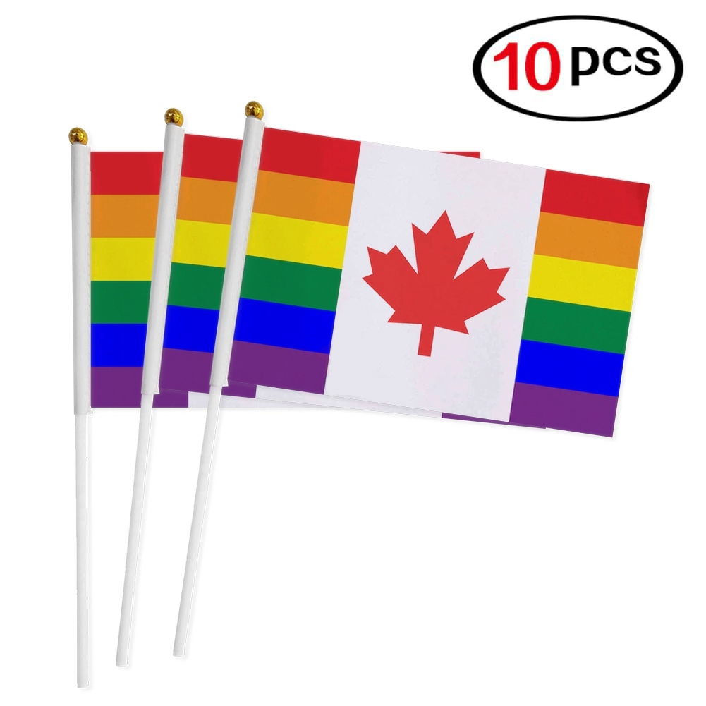 Prideoutlet Flags 10pk Hand Canadian Rainbow Pride Flags 85 By 55 